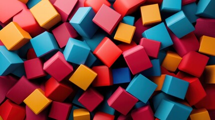 Abstract Colorful Cubes Background: A vibrant 3D render of multicolored cubes, creating a dynamic and visually stimulating composition. Perfect for designs, wallpapers, or presentations.