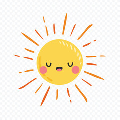 Hand draw cute sun illustration on white background