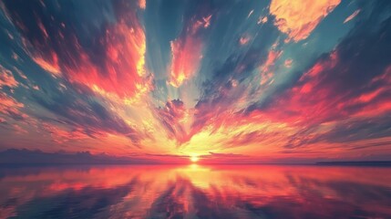 Fototapeta premium Vibrant Sunset Reflected in Calm Water