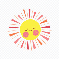 Hand draw cute sun illustration on white background