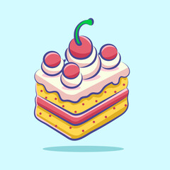 cute cartoon slice strawberry cake vector cartoon design
