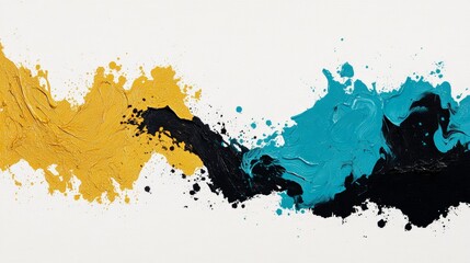 Fototapeta premium Dynamic interplay of black and yellow paint in an abstract painting, creating a visually striking modern art piece.