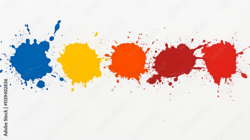 Poster vivid colors, abstract paint splatters on white create a dynamic artistic expression for modern back