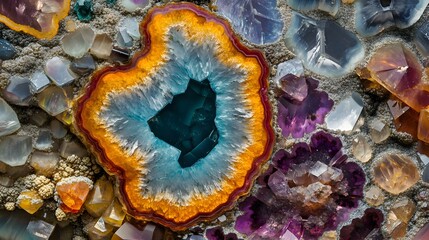 Vibrant Agate Geode with Assorted Crystals