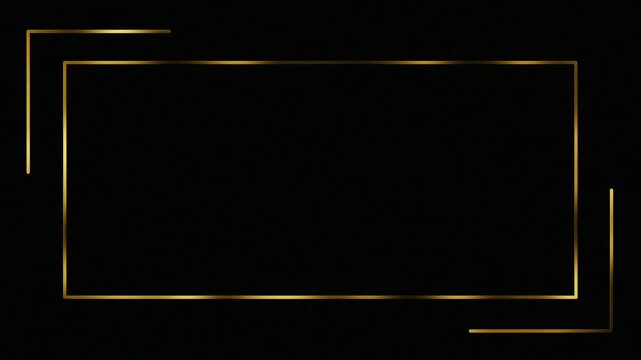 Golden line frame. Rectangle border. Line art. Gold. Isolated on black background. Animated gold line. Copy space. Elegance and sophistication. For photos, invitations, or art. A sleek, luxurious.

