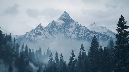 A Stunning Winter Mountain Landscape with Snow-Capped Peaks