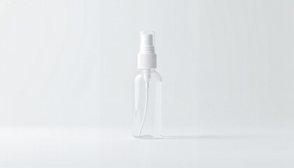  Clear spray bottle on clean white background, minimalist design