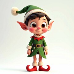 Cute christmas elf close up isolated on white background - generative ai