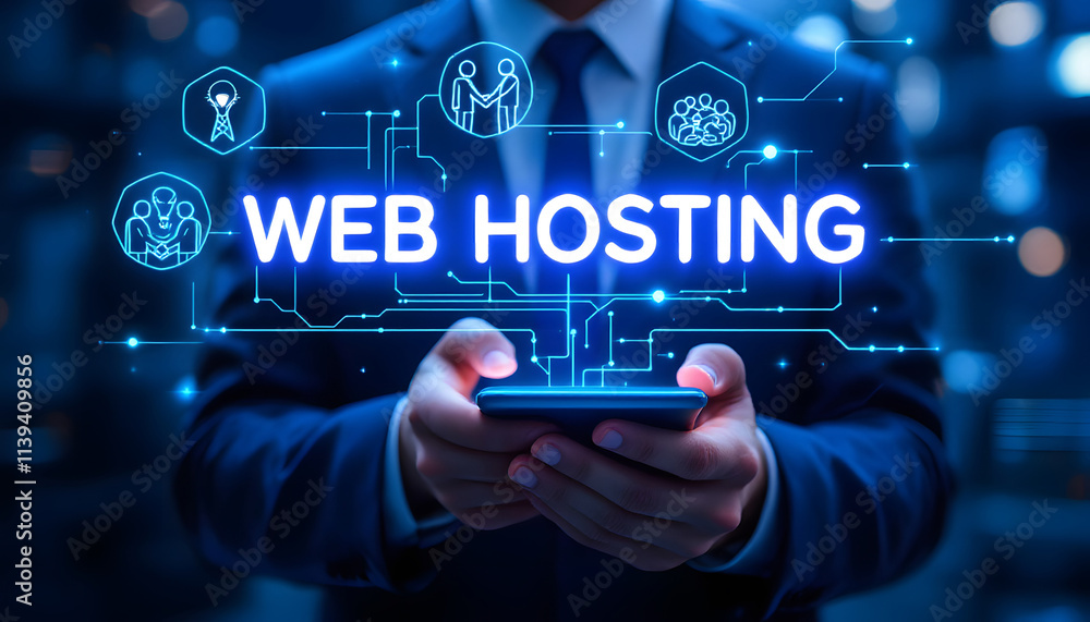 Poster futuristic web hosting concept with advanced technology design