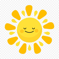 Hand draw cute sun illustration on white background