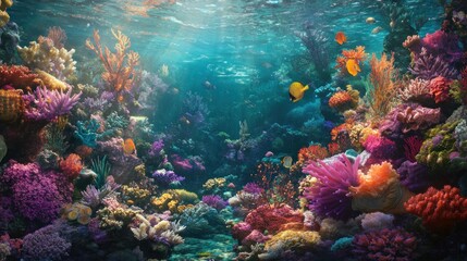 Fototapeta premium Vibrant Underwater Coral Reef Ecosystem with Colorful Fish