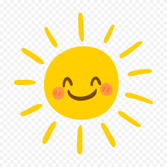 Hand draw cute sun illustration on white background