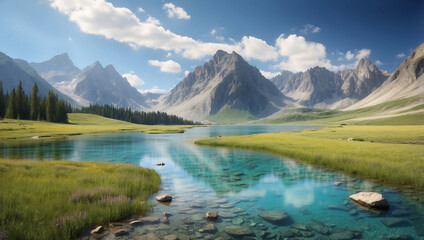 Fototapeta premium Majestic Mountains and High Meadows