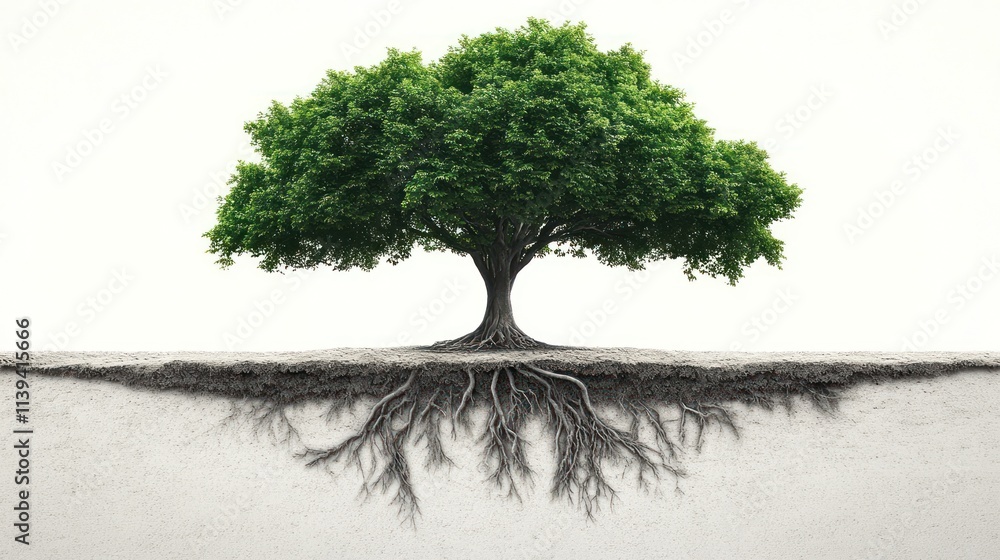 Poster a tree with visible roots, symbolizing growth and connection to the earth.