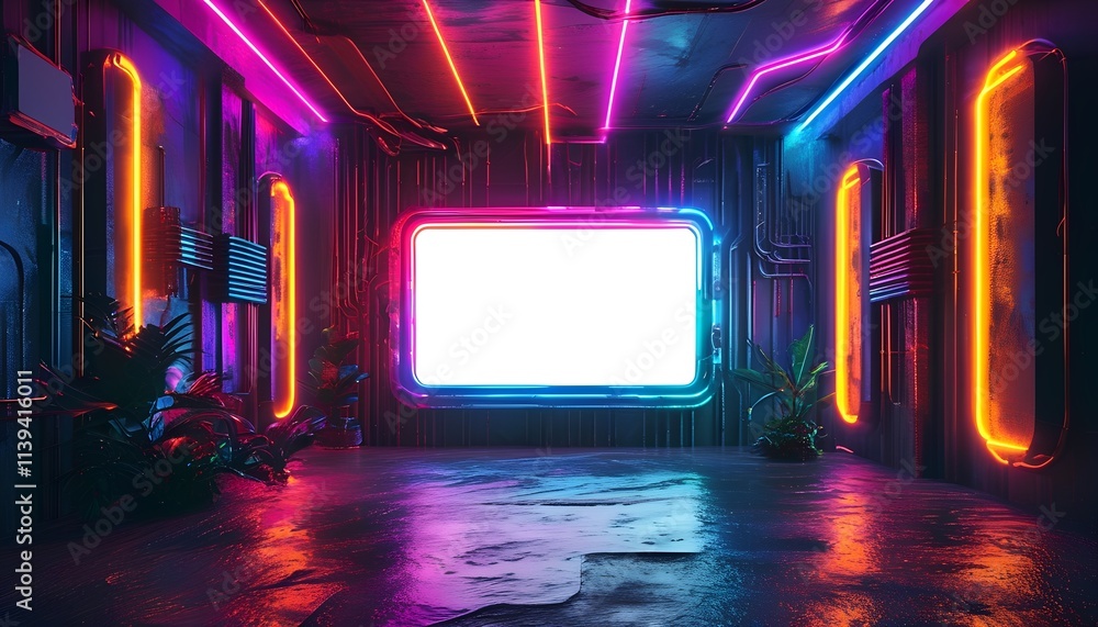 Poster dynamic neon light display in futuristic urban setting digital art creation vibrant environment arti