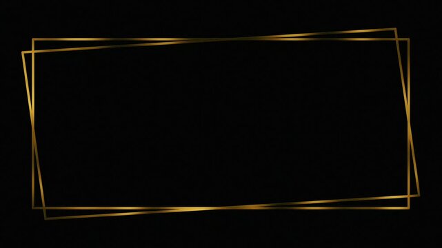 Golden line frame. Rectangle border. Line art. Gold. Isolated on black background. Animated gold line. Copy space. Elegance and sophistication. For photos, invitations, or art. A sleek, luxurious.
