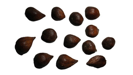 Close-up of snake fruit against white background