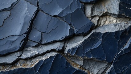 Abstract Cracked Blue Slate Rock Texture  , Natural Stone Background for Design  ,stone texture ,blue , image , illustration Dark blue slate rock texture background with rough, cracked layers of stone