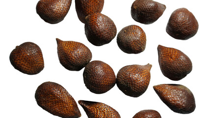 Close-up of snake fruit against white background