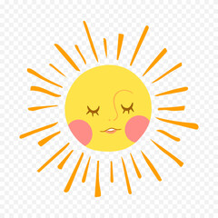 Hand draw cute sun illustration on white background