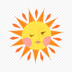 Hand draw cute sun illustration on white background