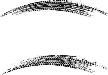 Tire tracks, wheel braking marks. Truck, car or motorcycle tread pattern silhouettes. Auto race, motorsport, speed racing design element. Vector illustration
