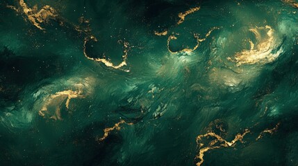 Obraz premium Abstract Green Gold Swirl Painting Texture Background