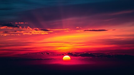 Sunset with a Red Sky and a Bright Sun