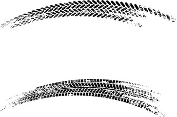 collection traces of tires black and white. black tire tracks on white background.tire tracks with separate grunge texture tire marks tire