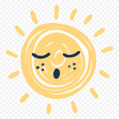 Hand draw cute sun illustration on white background