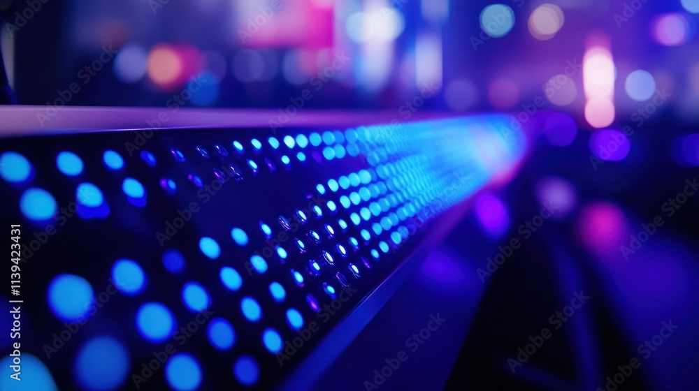 Poster close-up of a vibrant led-lit surface, showcasing colorful lights in a dynamic setting.