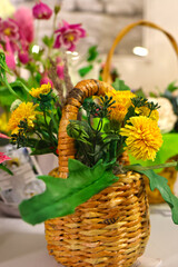 Original flowers made of polymer clay. The most realistic display. Soft focus. Close-up.