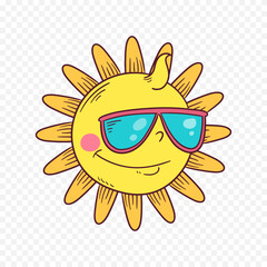 Hand draw cute sun illustration on white background