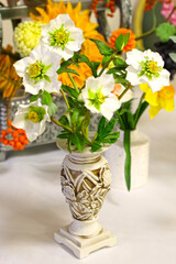 Original flowers made of polymer clay. The most realistic display. Soft focus. Close-up.