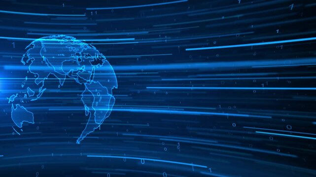 3d Digital technology futuristic internet network connection hologram news studio background, cyberspace abstract cyber information, Ai big data science, innovation future tech, line illustration