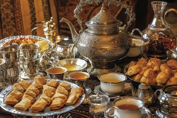 Fototapeta premium Celebrating tradition moroccan tea ceremony morocco culinary art indoor setting aesthetic viewpoint cultural heritage