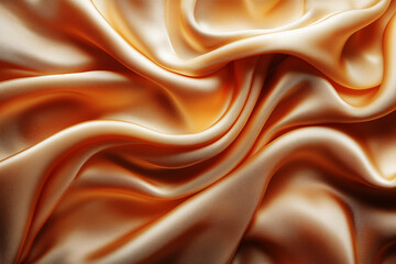 Fototapeta premium Silky and shiny fabric with a soft and luxurious effect. Satin whirlwind. Background of warm shades of beige, sand and brown. 