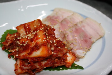 Korean boiled pork and fresh kimchi