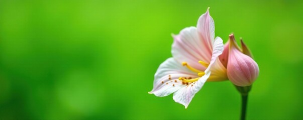 Obraz premium A delicate, pale-pink bell-shaped Digitalis flower with scattered brown blotches against a bright green background, garden, flower