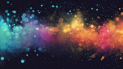 Obraz premium A festive vector border featuring a mix of small and large fireworks bursts in a gradient of colors, with glowing particles scattered throughout