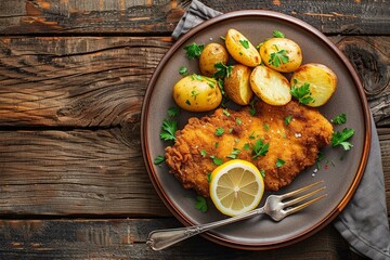 Delicious Fried Chicken with Potatoes and Lemon