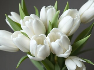 Elegant cluster of pristine white tulips, stems intertwined, still life, picture, plant