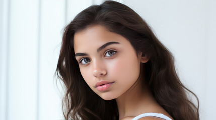 Naklejka premium Portrait of smiling latin american teenage girl on white background.