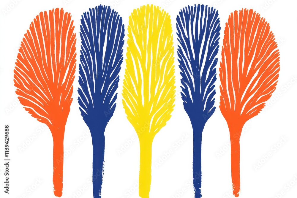 Poster a drawing of five trees with different colors