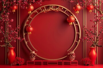 Red Chinese New Year Background with Golden Circle