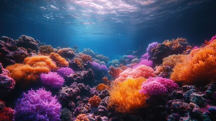 Naklejka premium Vibrant Underwater Coral Reef Paradise: A Stunning Display of Nature's Colorful Wonders