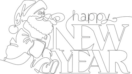 One continuous line drawing Santa Claus on reindeer and sled. concept for Christmas and New Year. vector illustration. Vector illustration