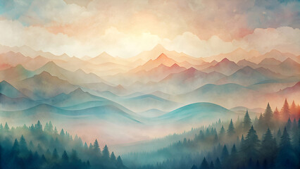 Misty Mountain Sunrise. A Serene Landscape