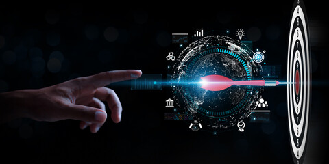Targeting the business concept, red dart to the virtual target dartboard, Executive marketing,...