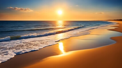 Fototapeta premium a hot summer beach scene, featuring a blazing sun shining brightly.